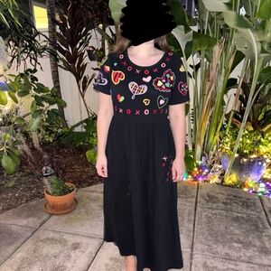 Michael Simon Black Embroidered Heart Dress, Quirky, Funky